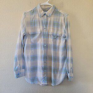 Equipment Femme Blouse Small Button Up Plaid Blue Silk Long Sleeve Preppy Office